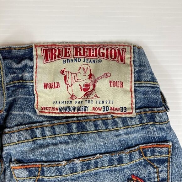 True Religion Rainbow Bobby Destroyed Distressed Jeans Mens 30x33 Denim - Picture 3 of 13